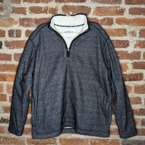 Orvis Large Black & Cream Sherpa Lined Quarter Zip Pullover‎ Sweater